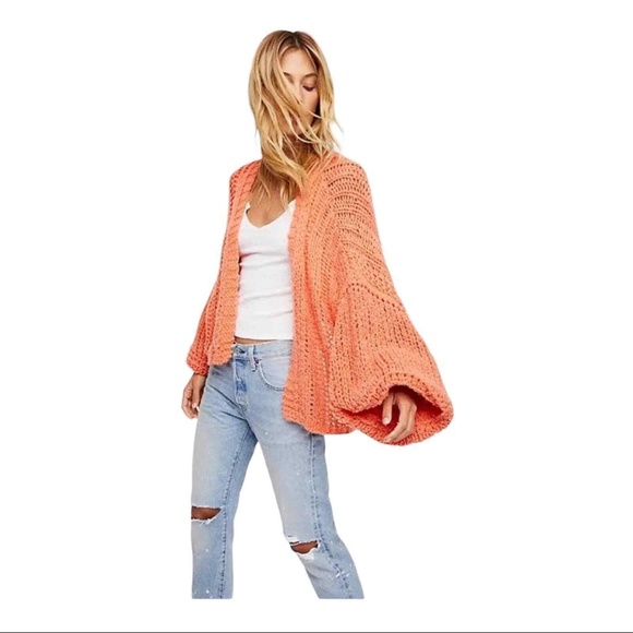 Free People Sweaters - Free People Orange Chamomile Wool Blend Open Front Chunky Cardigan Sweater SZ XS